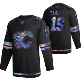 Calgary Flames Matthew Tkachuk 19 2021-22 Iriserend holografisch Zwart Authentic Shirt - Mannen